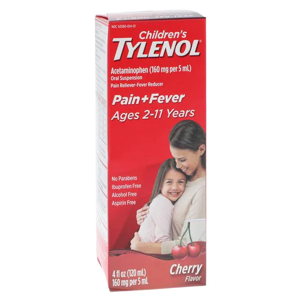 Tylenol Cherry Children's Pain Relief Children's Tylenol® 160 mg / 5 mL Strength Acetaminophen Oral Suspension 4 oz. (3BT/PK 36BT/CS) by J&J Sales & Logistics  ID 50580-0614-01